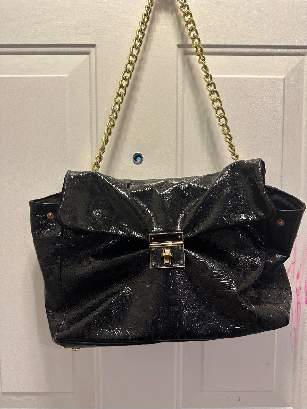 Black Chain-Handle Shoulder Bag with Gold Hardware
